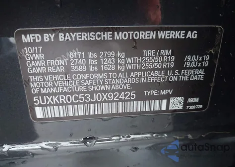 2018 BMW X5 xDrive35I from USA, damaged, VIN 5UXKR0C53J0X92425